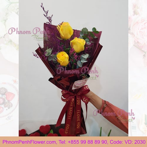 3 yellow rose bouquet