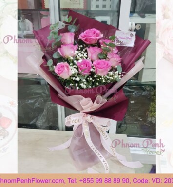 9 Pink roses bouquet