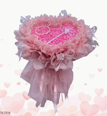 Artificial heart pink rose bouquet