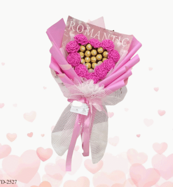 Pink paper flower bouquet with chocolate