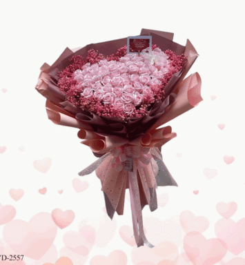 Artificial 52 heart pink rose bouquet