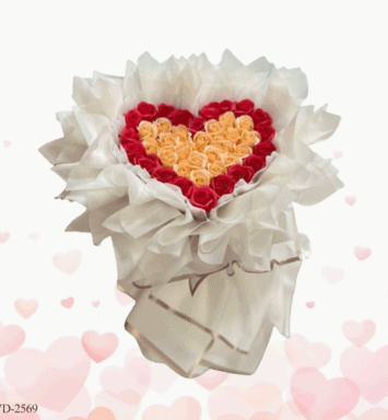 Artificial 52 heart red & yellow rose bouquet