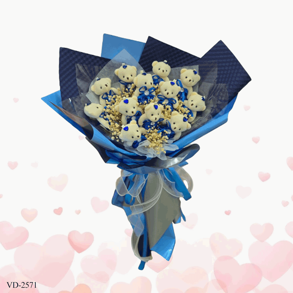Small blue teddy bear bouquet