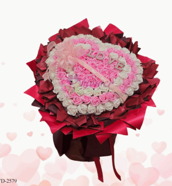 Artificial 99 pink & white rose bouquet