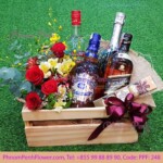 Wine gift box with flower - PPF-248