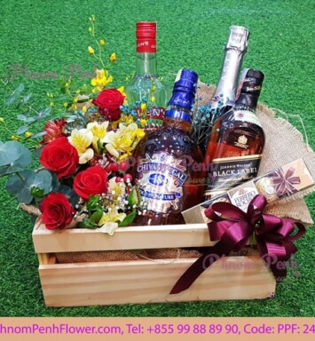 Wine gift box with flower - PPF-248