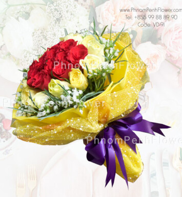 Yellow & Red Assorted Spring Roses – VD-91