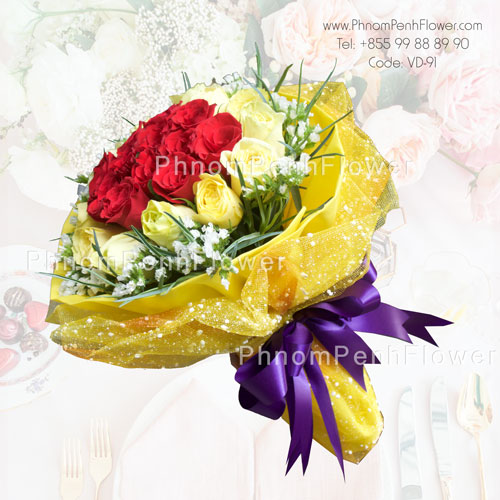 Yellow & Red Assorted Spring Roses – VD-91